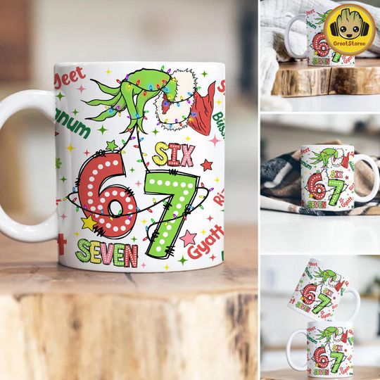 Discover Six Seven Mean Guy 11oz Mug Wrap  , Funny Gen Z Six Seven Meme Coffee Mug, Internet Humor Christmas Mug  , Trendy Xmas 6 7 Mug Design