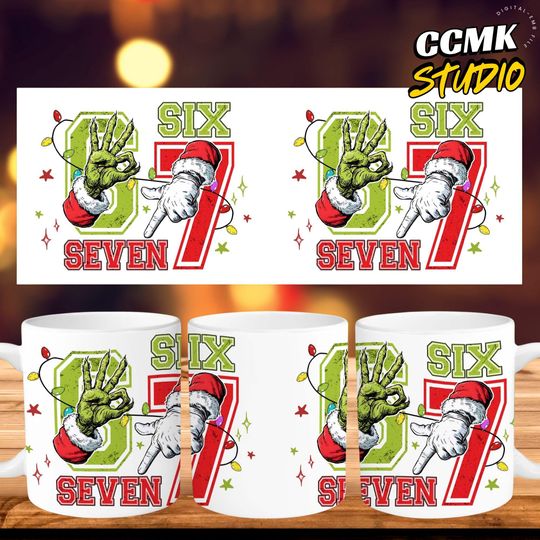 Discover Funny Six Seven Meme Christmas Mug 11oz Wrap  , Xmas 6 7 Mug Design, Viral Saying 6 7 11oz Mug  , Social Media Humor