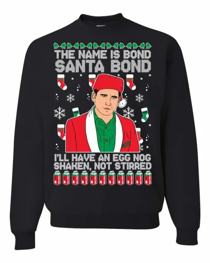 Ugly Christmas Sweater Eggnog Shaken Not Stirred Michael Scott Holiday Sweatshirt