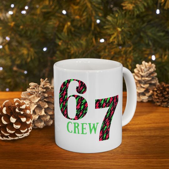 Discover Six Seven Ceramic Mug, 6 7 Crew Christmas Funny Saying, Holiday Gift, Sarcastic Xmas Quote Mug, Festive Office Humor, White Elephant Gift