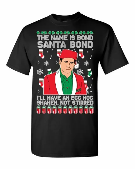 Ugly Christmas Sweater T-Shirt Eggnog Shaken Not Stirred Michael Scott Design