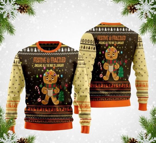 Discover Festive Frazzled Gingerbread Ugly Christmas Sweater, Funny Holiday Jumper, Cozy Gingerbread Xmas Gift for Him & Her