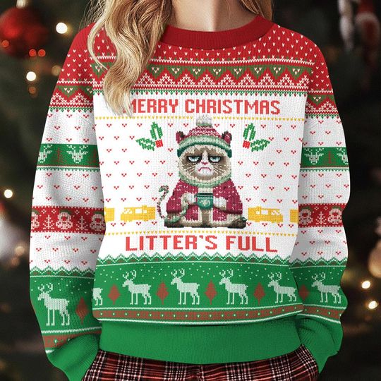 Discover Litters Full Cat Ugly Christmas Sweater