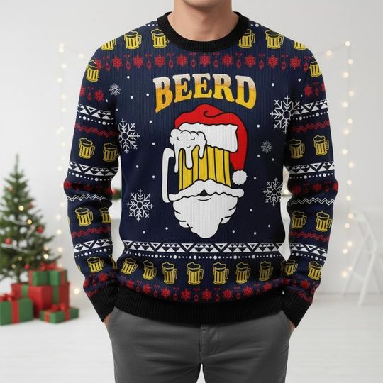 Discover Beerd Ugly Christmas Sweater for Beer Lovers, Funny Holiday Holiday Gift