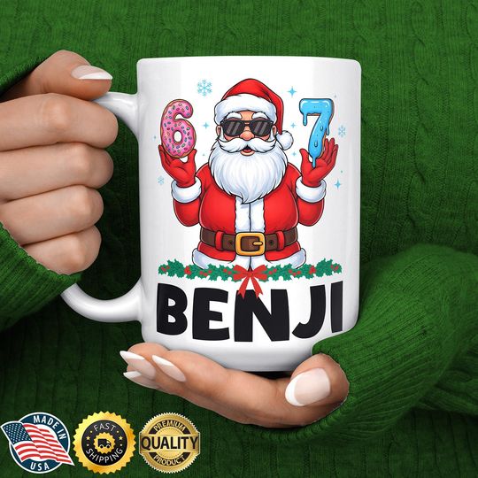 Discover 67 Meme Christmas Mug - Personalised Santa Six Seven Mug - Funny Gen Alpha Gift - Social Media Humor - 67 Trend Christmas Gift - Custom Mug