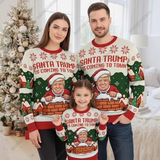 Discover Santa Trump Ugly Christmas Sweater, Funny Political Holiday Sweater for Men and Women