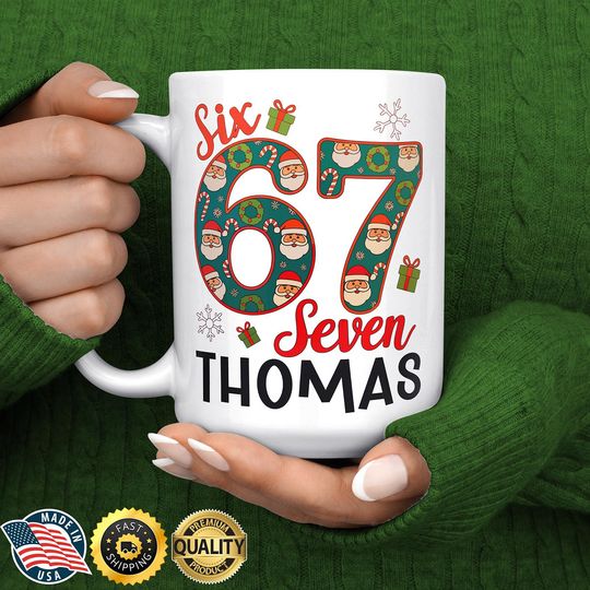 Discover 67 Meme Christmas Mug - Personalised Funny Six Seven Mug - Funny Gen Alpha Gift - Social Media Humor - 67 Trend Christmas Gift - Custom Mug