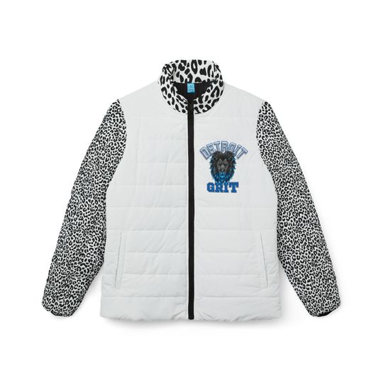 Discover Lions Football, Detroit Football, Detroit Grit, Puffer Jacket, Back To School, Detroit Grit, Lions Football Mom, Leopard Print, Fall Jacket
