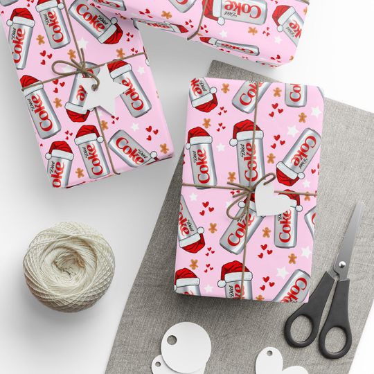 Diet Coke Christmas Wrapping Paper | Funny Christmas Wrapping Paper | Diet Coke Soda Can Gift Wrap |Diet Coke Lover Gift|Pink Wrapping Paper