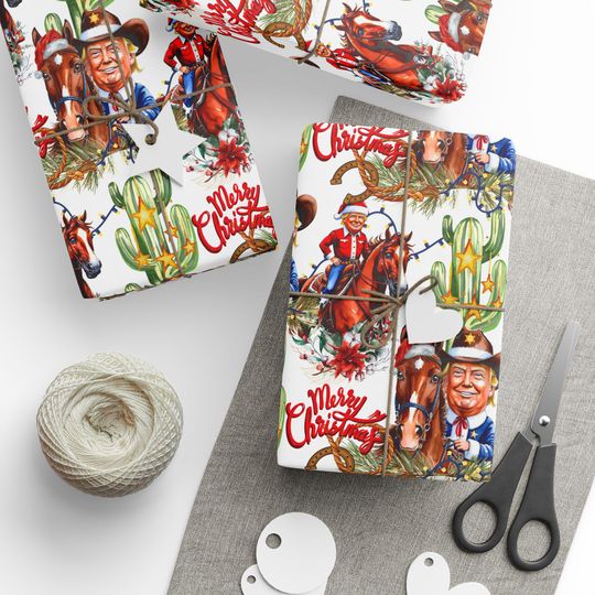 Discover President Donald Cowboy Christmas Wrapping Papers | Cowboy President Holiday Gift Wrap, Western President Eco-Friendly Paper Roll