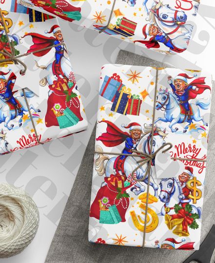 Discover President Donald Christmas Horse Wrapping Paper, Festive Super President Gift Wrap for Christmas, President Donald 2025 Gifts