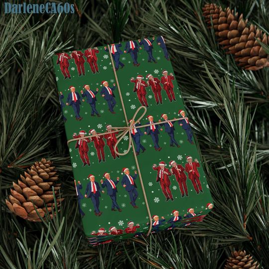 Funny Trump Dance Santa Wrapping Paper, Christmas Trump Wrapping Paper, Make Christmas Great Again,Humorous Trump Wrap,MAGA Gift Wrap Papers