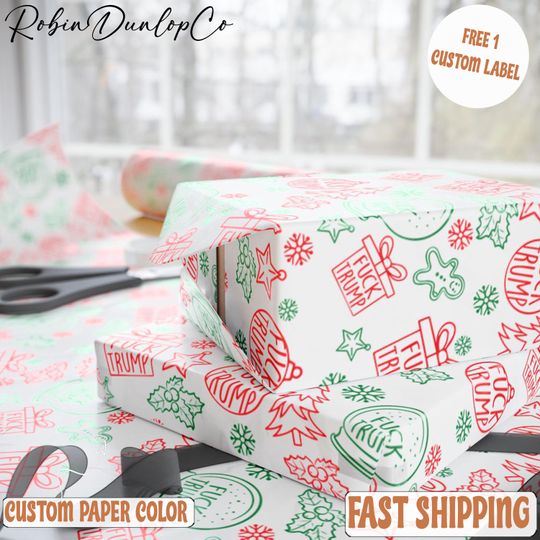 Subtle F*ck Trump Christmas Tree Wrapping Paper, Xmas Gift Wrap Papper, Humor Holiday Paper, Anti Trump Xmas Decor, Anti Maga Wrap Xmas