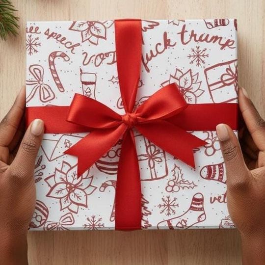 Discover Subtle FDT Christmas Wrapping Paper Roll Dear Santa Resist Gift Wrap Hand Drawn Doodle for Liberals Progressives Political Statement