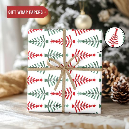 Subtle F*ck Trump Christmas Tree Wrapping Paper, Xmas Gift Wrap Papper, Humor Holiday Paper, Anti Trump Xmas Decor, Anti Maga Wrap Xmas