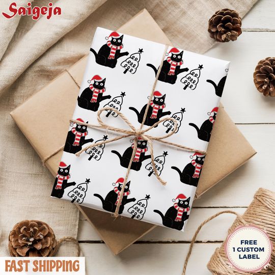 Discover Cat Fuck Trump Wrapping Paper, Anti Trump Wrapping Paper, Black Cat Antifa Christmas Wrapping Paper, FDT Wrapping Paper, Christmas Gift