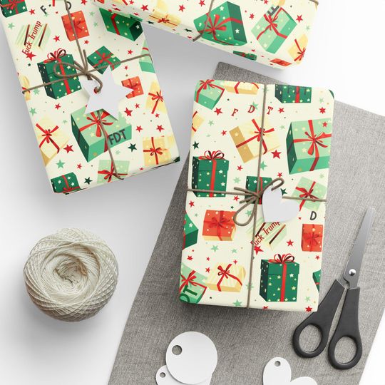 Political Statement Gift Wrap - Festive Anti-Trump Wrapping Paper Sheets