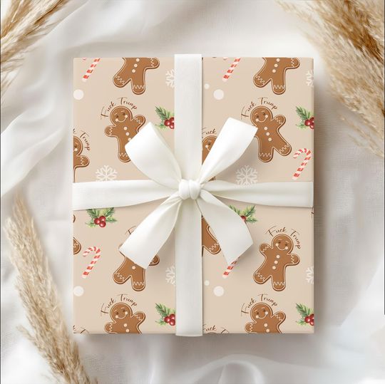 Subtle Anti Trump Political Christmas Wrapping Paper, Funny Gingerbread Gift Wrap, Anti Maga Holiday Paper, Cute Liberal Christmas Decor