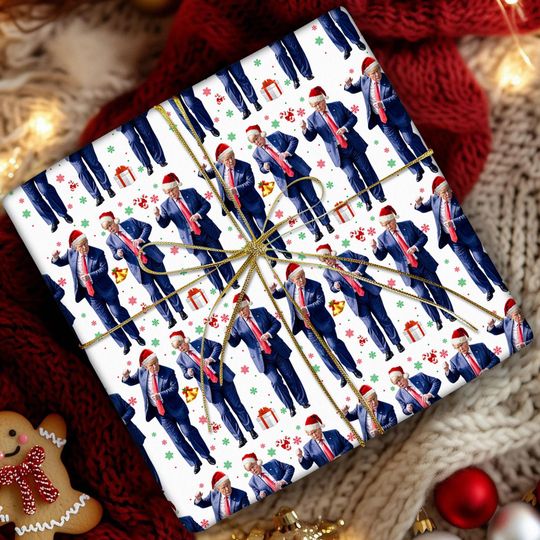 Discover Funny Trump Wrapping Paper | Santa Trump Merry Christmas Gift Wrap Roll | Dancing Trump Funny Meme Wrapping Paper | Republican Gag Gifts