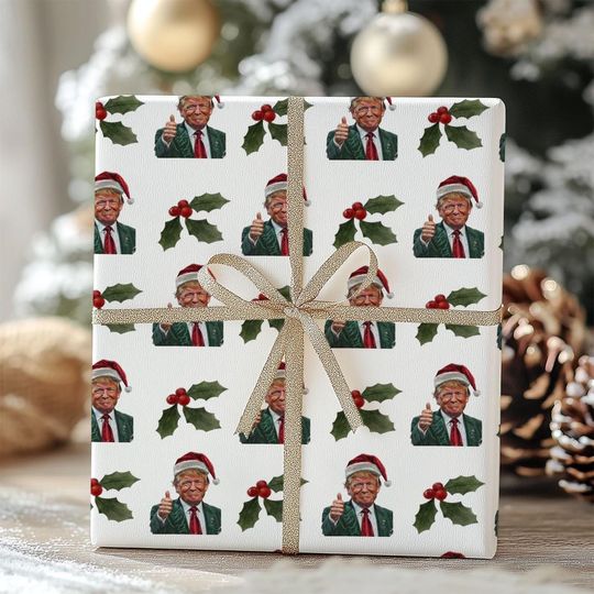 Christmas Trump Wrapping Paper, Political Xmas Gift Wrap, GOP Secret Santa Wrapping Paper, Patriotic Present, Republican Gift