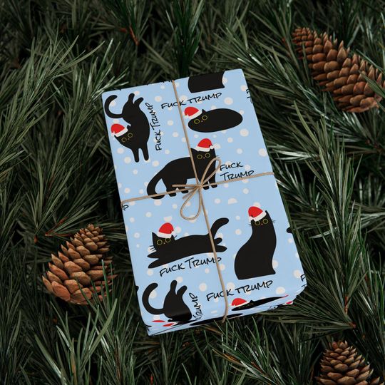 Anti-Trump Christmas Wrapping Paper | Cat Santa Hats, Funny Gift Wrap
