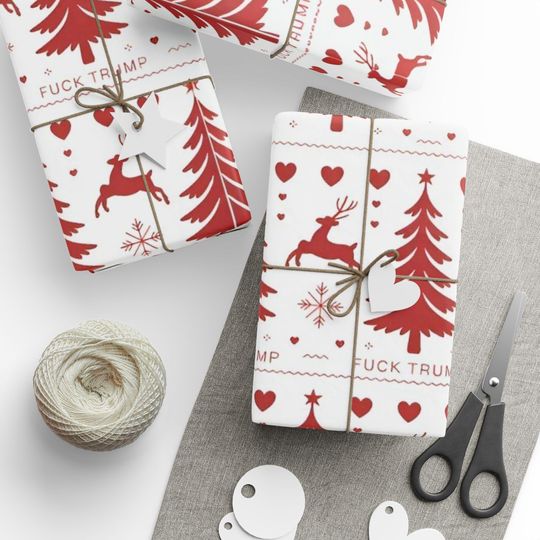 Subtle F*ck Trump Xmas Tree Wrapping Paper, Funny Anti-Trump Christmas Gift Wrap, Liberal Holiday Gift Packaging, Political Xmas Wrapping