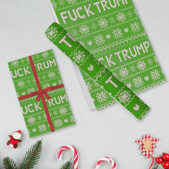 Anti Trump Christmas Wrapping Paper, Funny FDT Democrat Gift Wrap X-mas, Liberal Progressive Fuck Trump Holiday Decor, Political Gift D2MX36