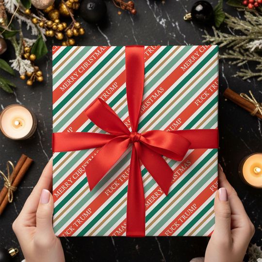 Discover Subtle Anti Trump Christmas Wrapping Paper  Funny Political Holiday Gift Wrap, Vintage Style Merry Xmas Paper for Unique Present Wrapping