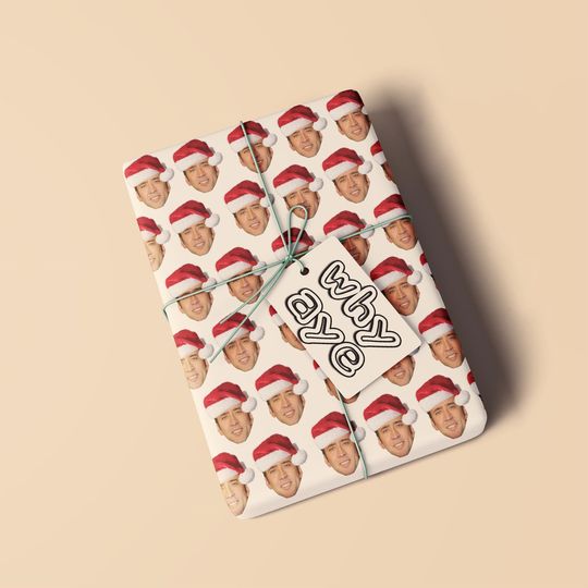 Discover St. Nicolas Cage Santa Claus Hat Gift Wrap Wrapping paper Birthday Gift Wrap Present Wrapping Paper Bff Funny Wrapping Paper Nic Cage Nick