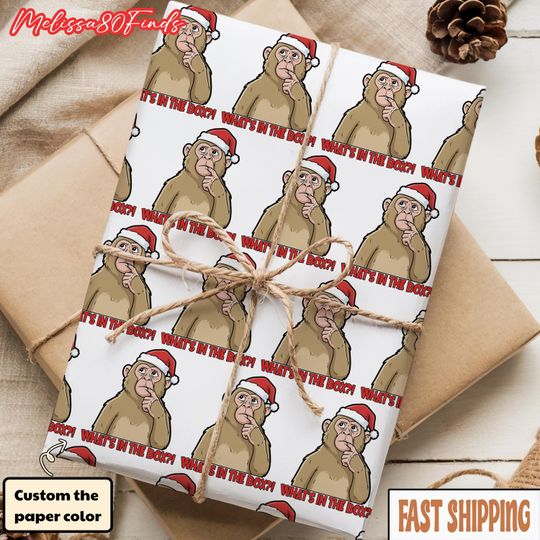 Discover Monkey Meme Wrapping Paper, Funny Christmas Gift Wrap, Whats In The Box Holiday Paper, Cute Monkey Santa Wrap, Gag Gift Wrapping