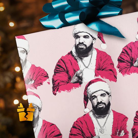 Discover Drake Christmas Wrapping Paper - Funny Celebrity Santa Christmas Gift Wrap, Meme Holiday Paper for Hip Hop, champagnepapi, rap