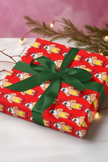 Discover Adult Humor Naked Santa  Funny wrapping paper red- 30 inches wide, satin finish