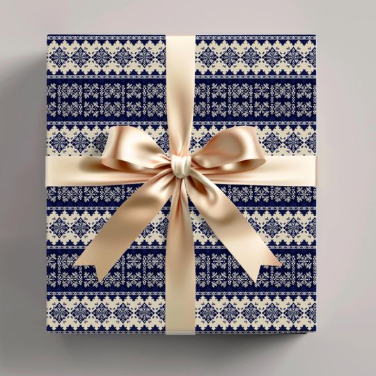 Discover Navy Nordic Fair Isle Wrapping Paper,