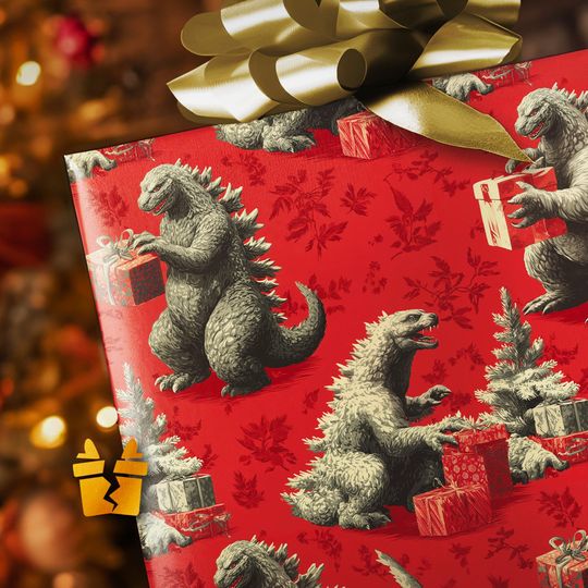 Funny god zilla Christmas Wrapping Paper - Unique Holiday Gift Wrap for Monster Fans, Movie Lovers, and Kaiju Collectors