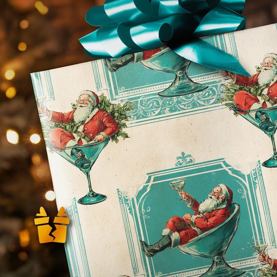 Discover Tipsy Claus Wrapping Paper - Funny Vintage Cocktail Santa Christmas Gift Wrap with Retro Martini  Bar Style Luxury Holiday