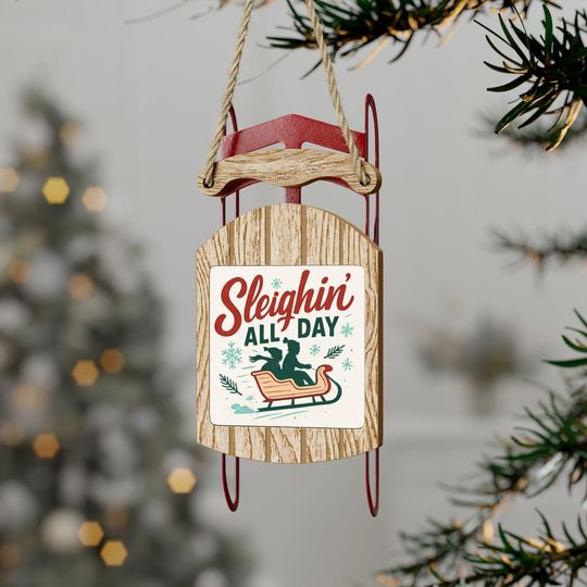 Discover Vintage Sled Christmas Ornament: Sleighin' All Day Holiday Decor