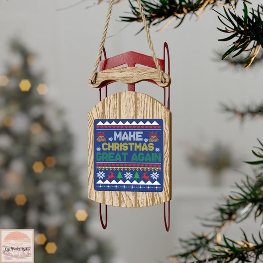 Discover Trump 2025 Sled Ornament: Funny Political Christmas Tree Decor
