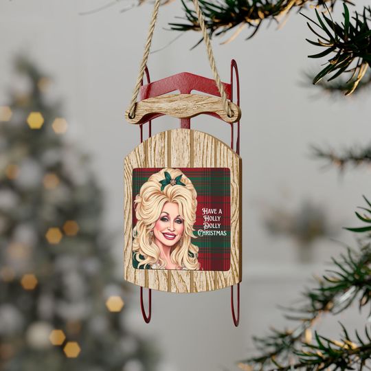Dolly Parton Plaid Sled Ornament