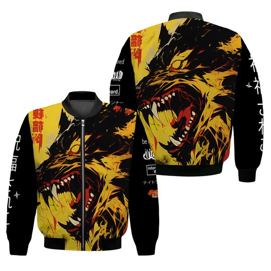 Men's "Fenrir" Vintage Bomber Jacket | Streetwear Anime Jacket | Harajuku Clothing | Manga Aesthetic | Tokyo Fashion
