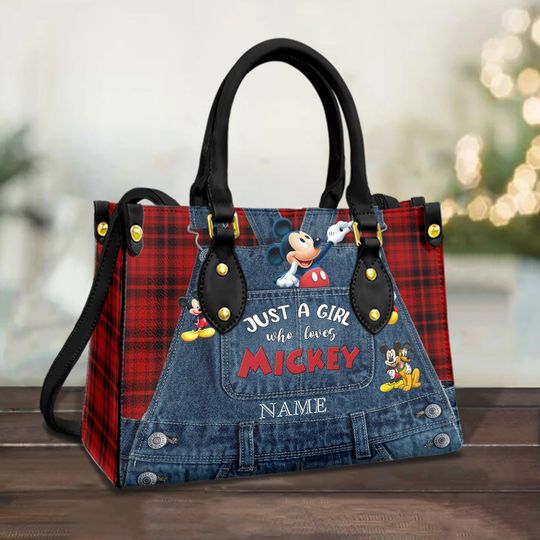 "Just A Girl Who Loves Mickey Mouse Leather Handbag, Disney Mickey And Friends Leather Handbag