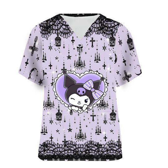 V-neck Kuromi Scrubs Top For Nurses and Pediatricians