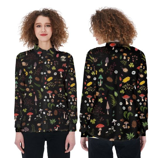 Mushroom 3D All Over Printed Women Blouses Shirt, Mushroom Casual Long Sleeve Button Down Shirt, Blouses For Women,Mushroom Women Casual Shirt