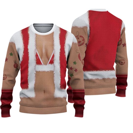 Ugly Christmas Sweater Funny 3D Muscles Print Xmas Pullover Sweathirts
