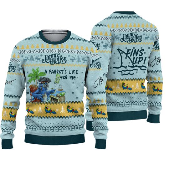 Jimmy Buffett Fins Up Snowflakes Ugly Christmas Sweater