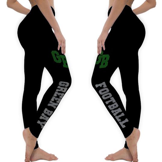 Green Bay Football Leggings, Rhinestone Leggings, Team Sports Leggings, Women's Gameday Football Leggings for Cozy Sportswear