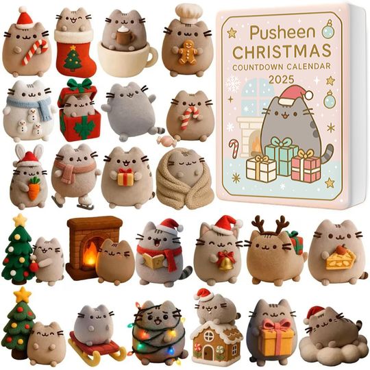 Pusheen Advent Calendar 2025, Cute Cat Box, 24 Day Countdown, Christmas Gift, Gift for Kids, Christmas Decor