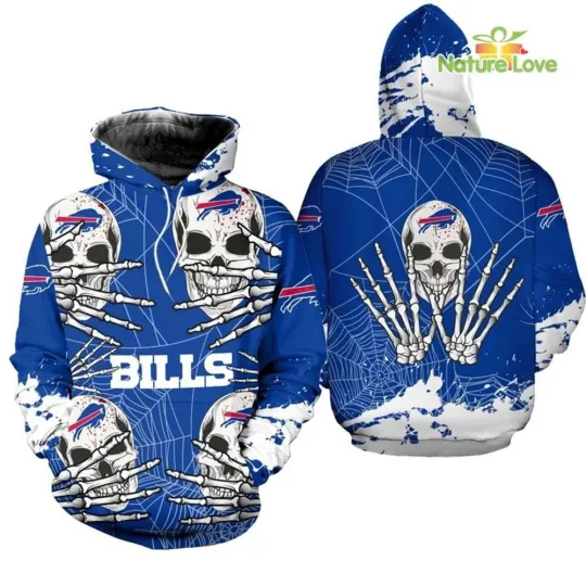 Discover Buffalo Skull Football Team Bills 3D All Over Printed Hoodie