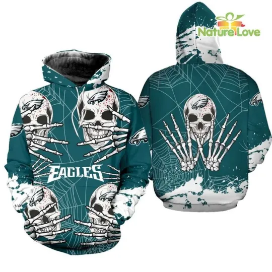 Discover Philadelphia Skull Football Team Eagles 3D All Over Printed Hoodie