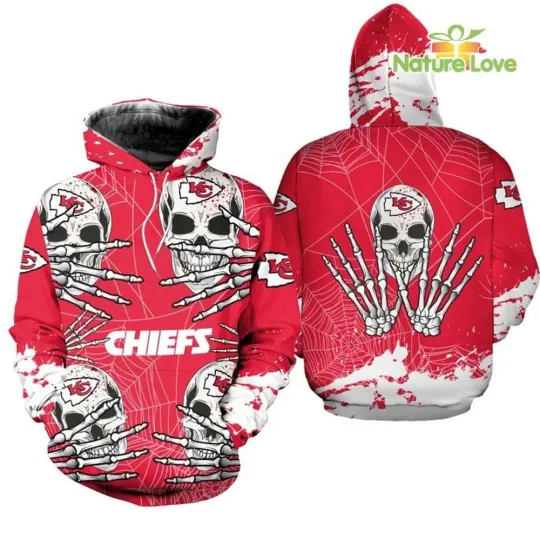 Discover Kansas City Skull Football Team Chiefs 3D All Over Printed Hoodie