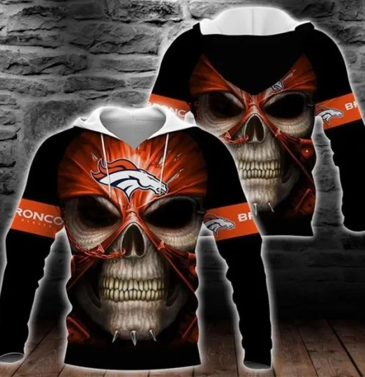 Discover Denver Skull Broncos Football Team All Over Print 3D Hoodie